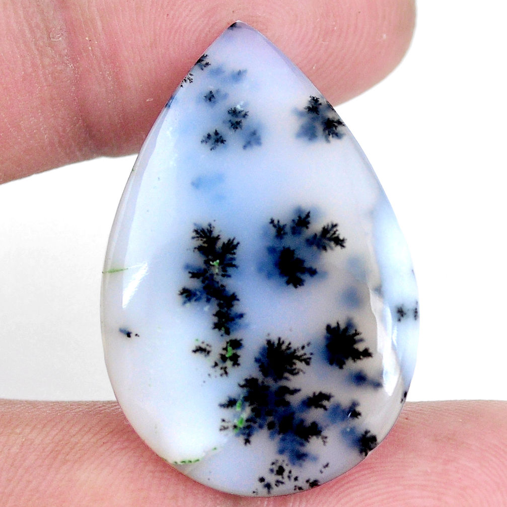 Natural 19.35cts dendrite opal white cabochon 32x21 mm pear loose gemstone s9279