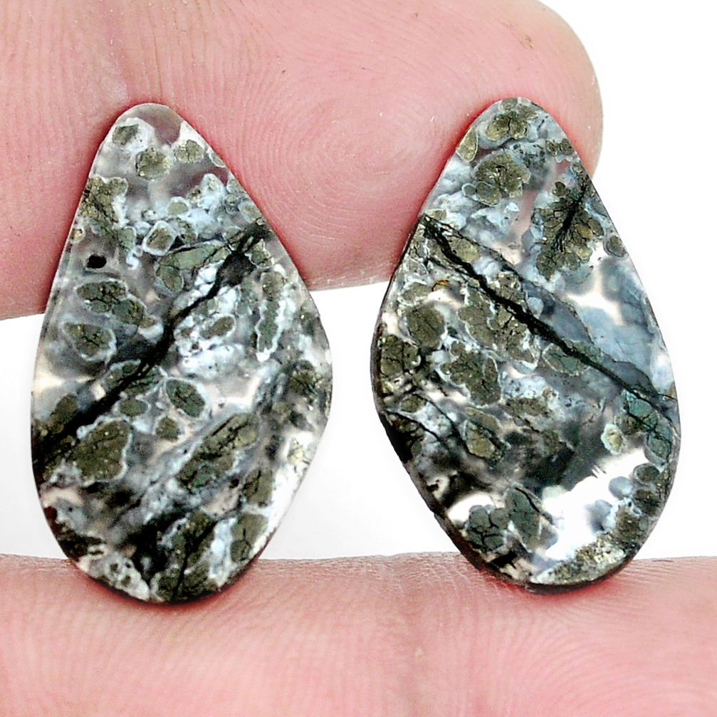 Natural 20.10cts marcasite in quartz white 24x14 mm fancy loose gemstone s9713