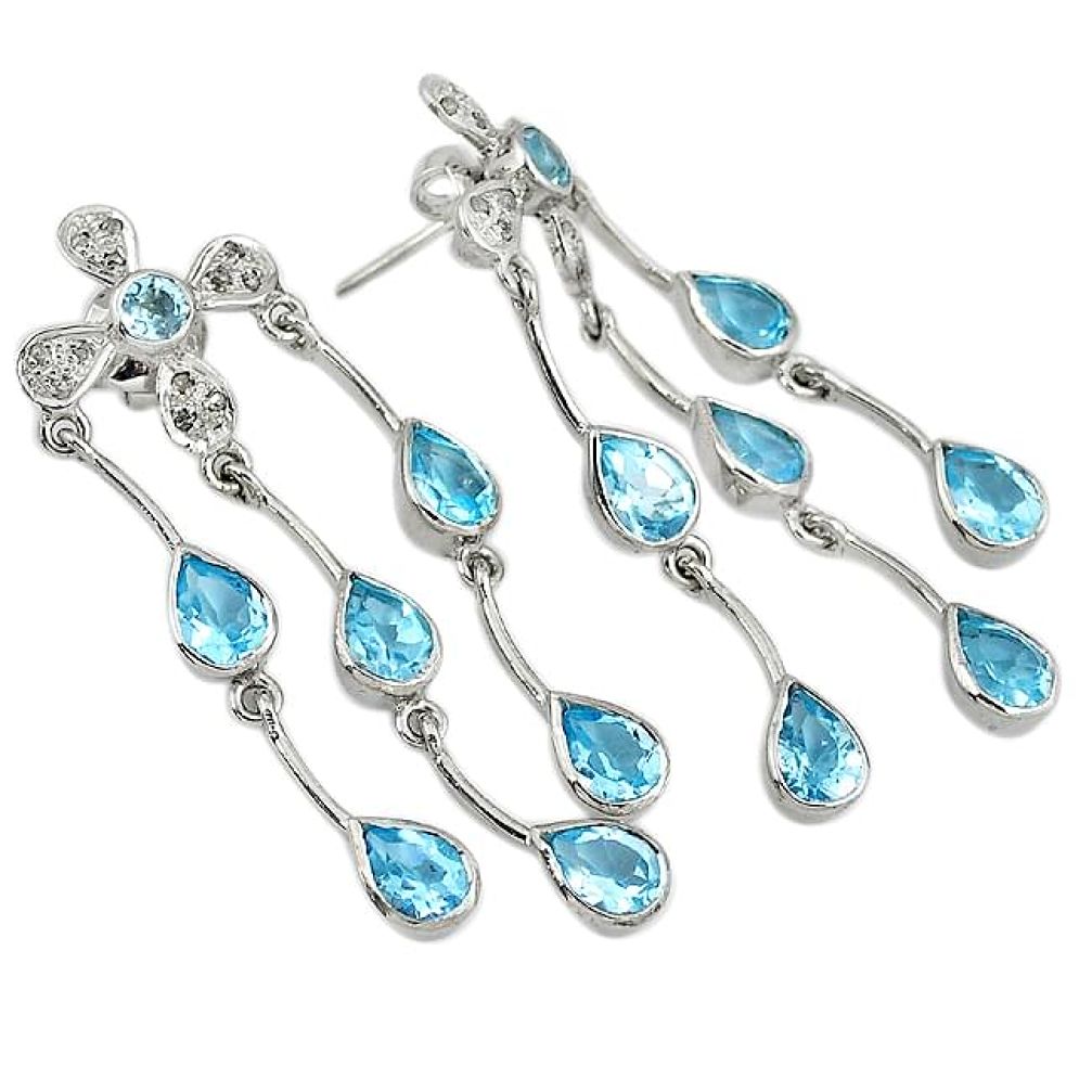 28.38cts estate natural diamond blue topaz 925 silver dangle earrings v1345