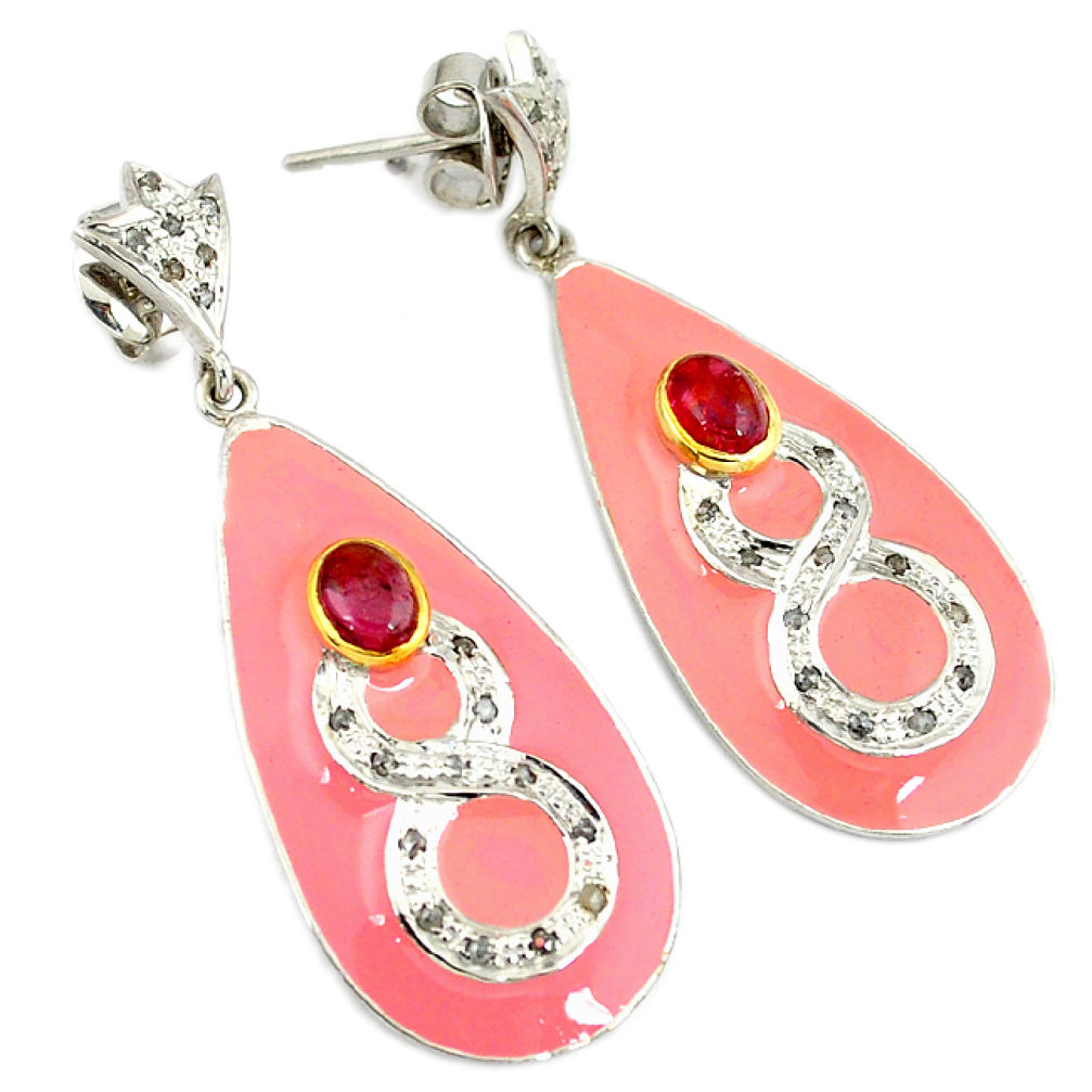 4.12cts victorian diamond pink tourmaline 925 silver gold dangle earrings v1347