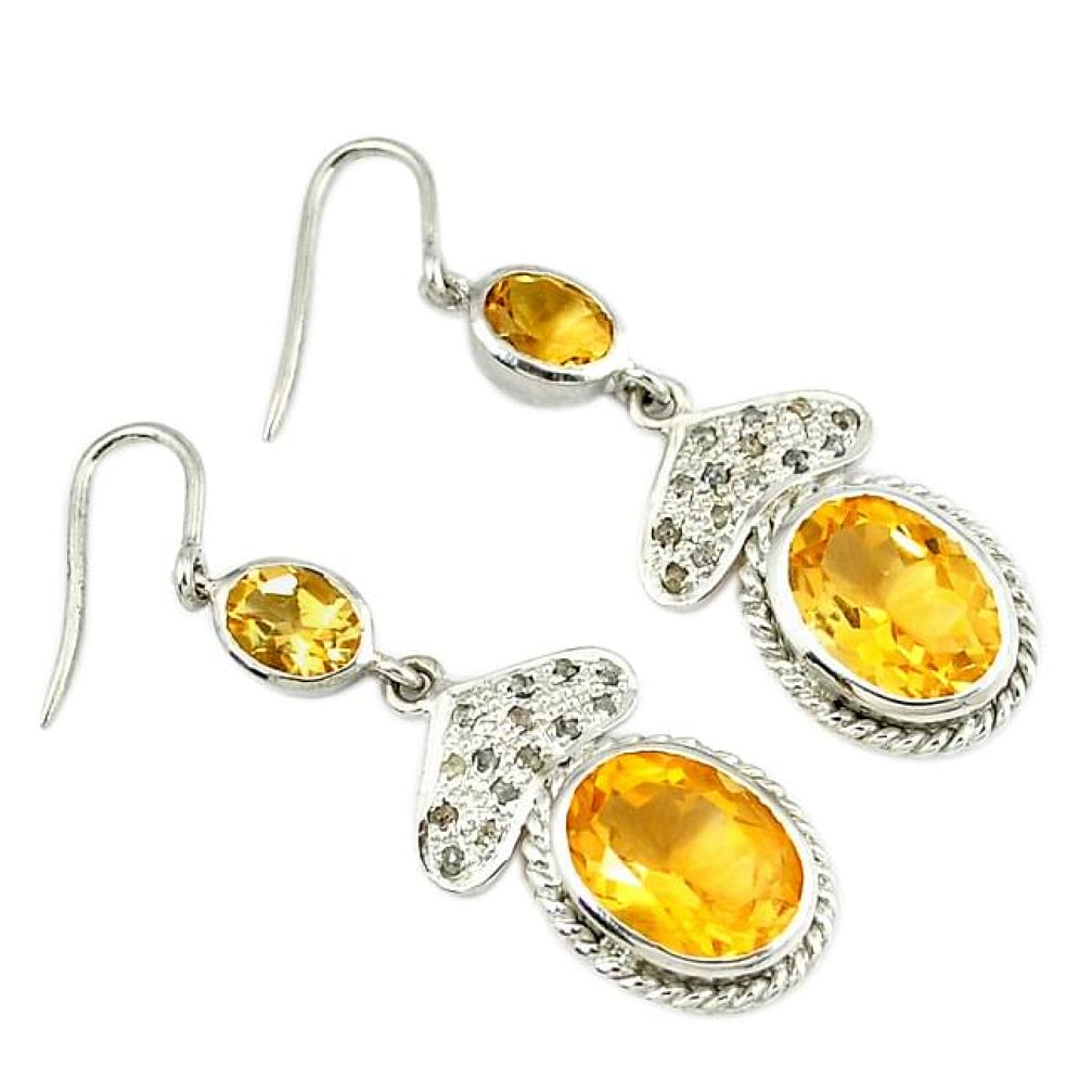 20.23cts vintage natural diamond yellow citrine 925 silver dangle earrings v1381