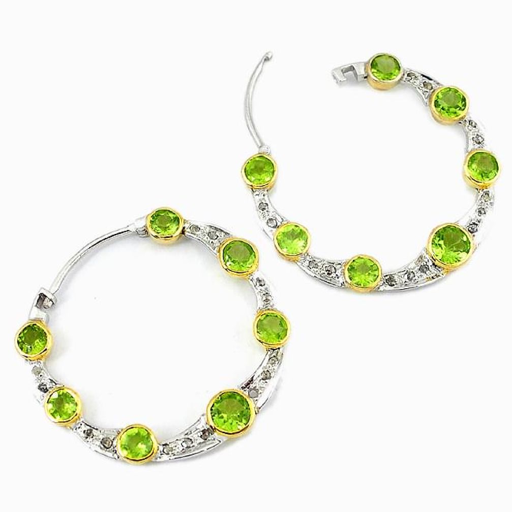 14.88cts vintage natural diamond peridot 925 silver gold dangle earrings v1388