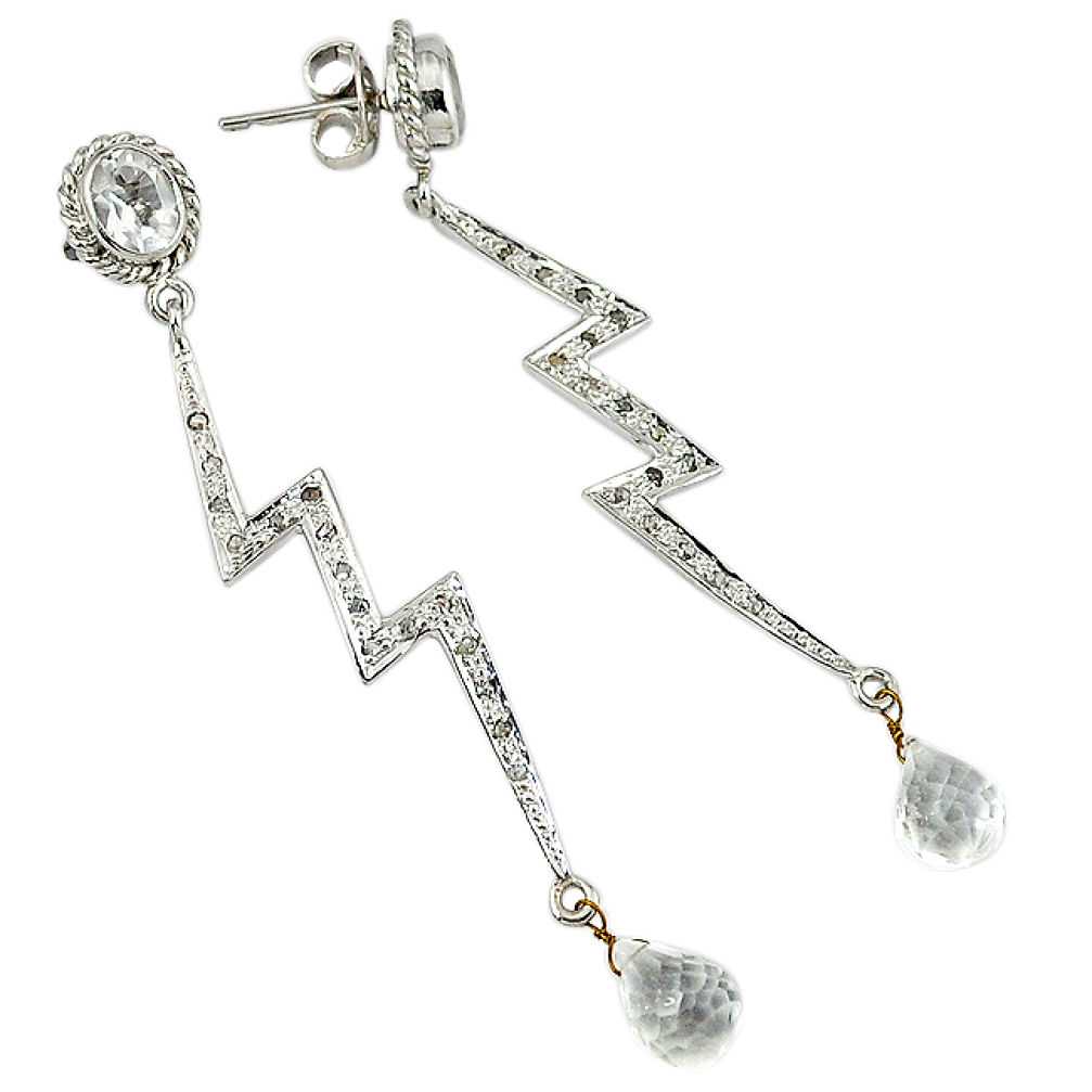 13.78cts vintage natural diamond white topaz 925 silver dangle earrings v1396