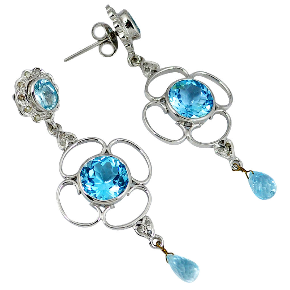 22.92cts vintage natural diamond blue topaz 925 silver dangle earrings v1422