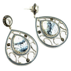 38.24cts estate diamond dendrite opal (merlinite) 925 silver earrings v1475