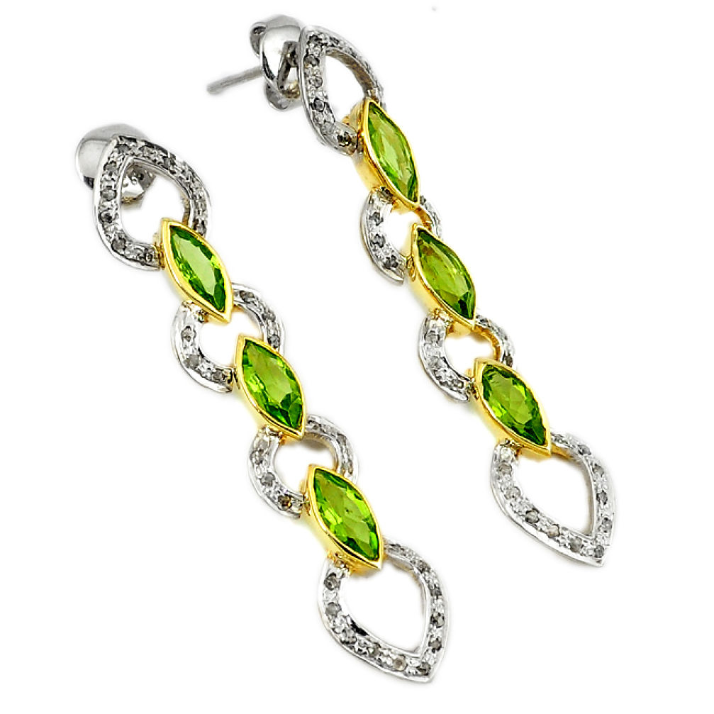 16.61cts victorian diamond green peridot 925 silver gold dangle earrings v1550