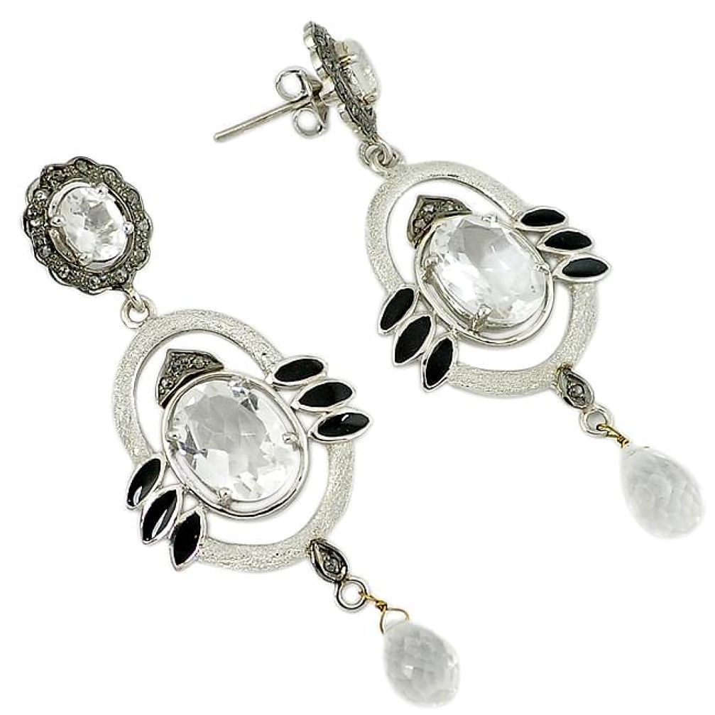 26.03cts estate natural diamond white topaz enamel 925 silver earrings v1558