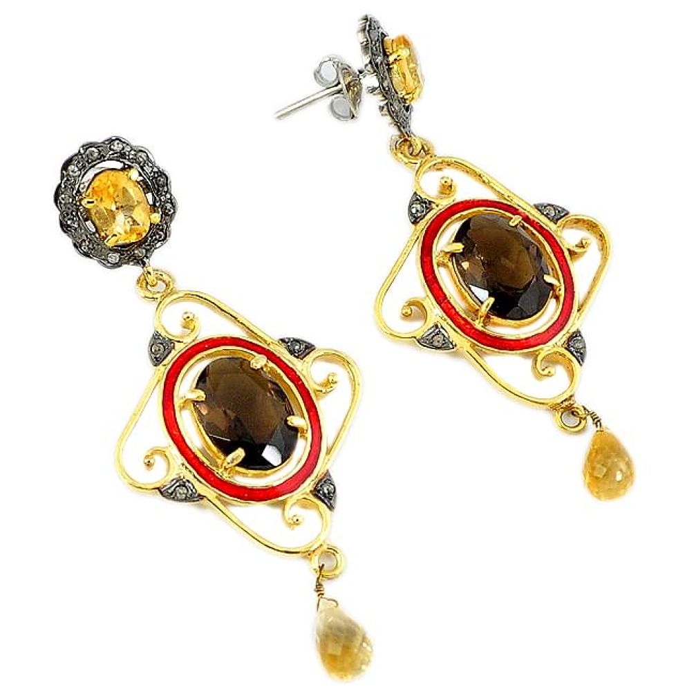 28.04cts victorian diamond snakeskin jasper 925 silver 14k gold earrings v1563