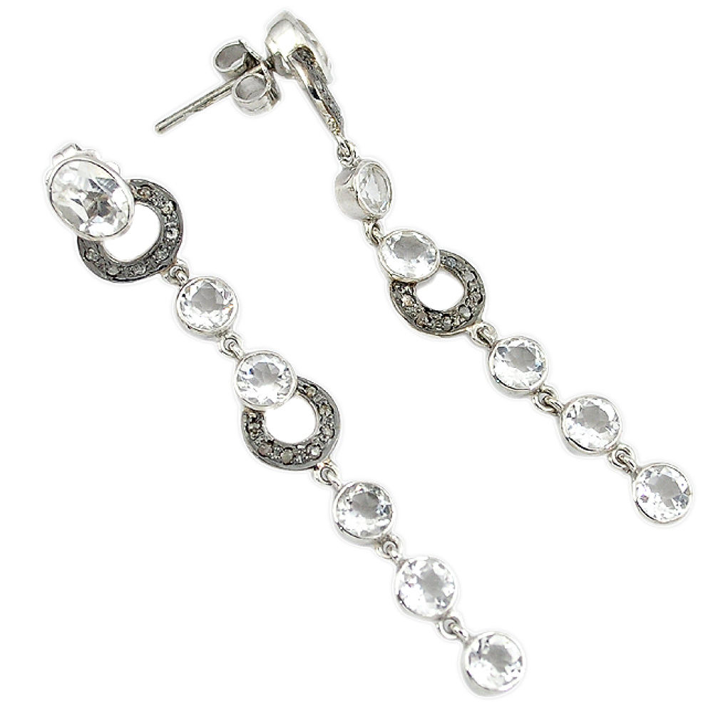 12.31cts victorian natural diamond white topaz 925 silver dangle earrings v1584