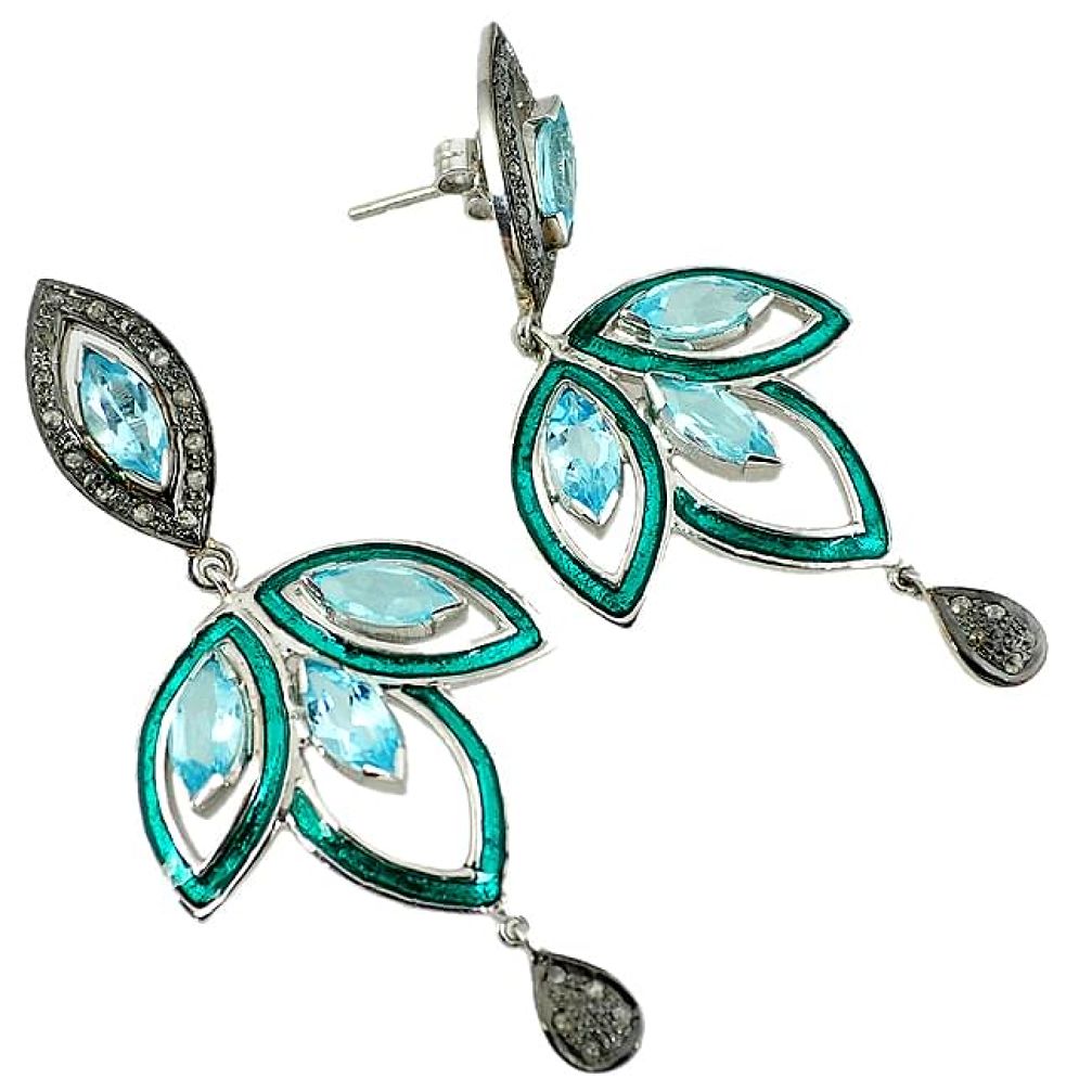21.03cts estate natural diamond blue topaz enamel 925 silver earrings v1753
