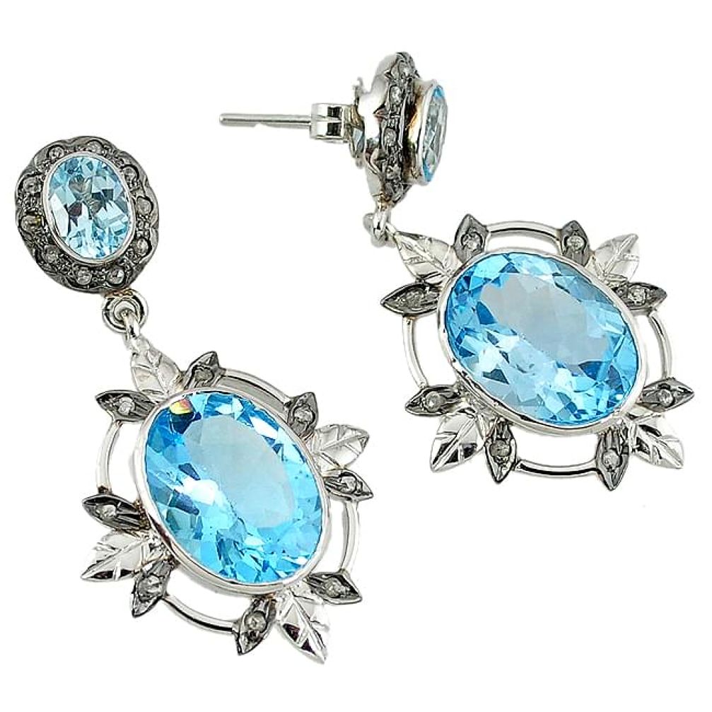 32.76cts vintage natural diamond blue topaz 925 silver earrings jewelry v1756