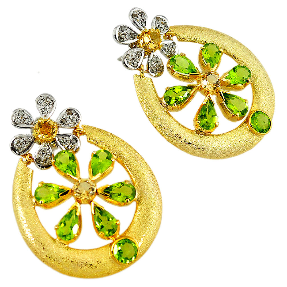 925 silver 28.16cts victorian white diamond green peridot gold earrings v1760