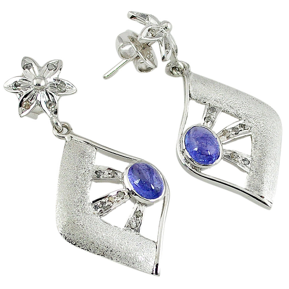 4.21cts vintage natural white diamond blue tanzanite 925 silver earrings v1778
