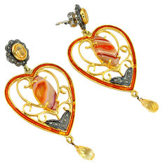 925 silver vintage diamond honey botswana agate enamel gold earrings v1800