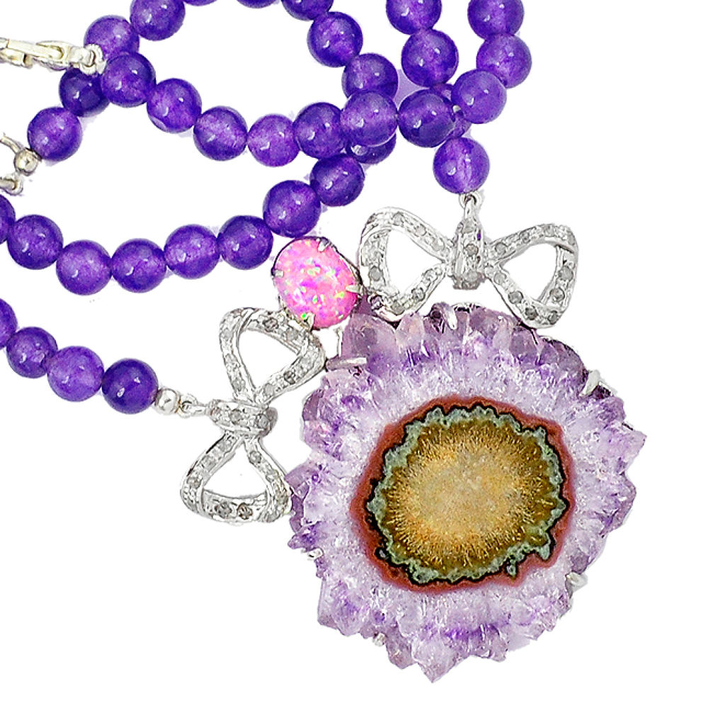 Clearance Sale- 157.75cts vintage diamond amethyst cluster druzy 925 silver beads necklace v1486