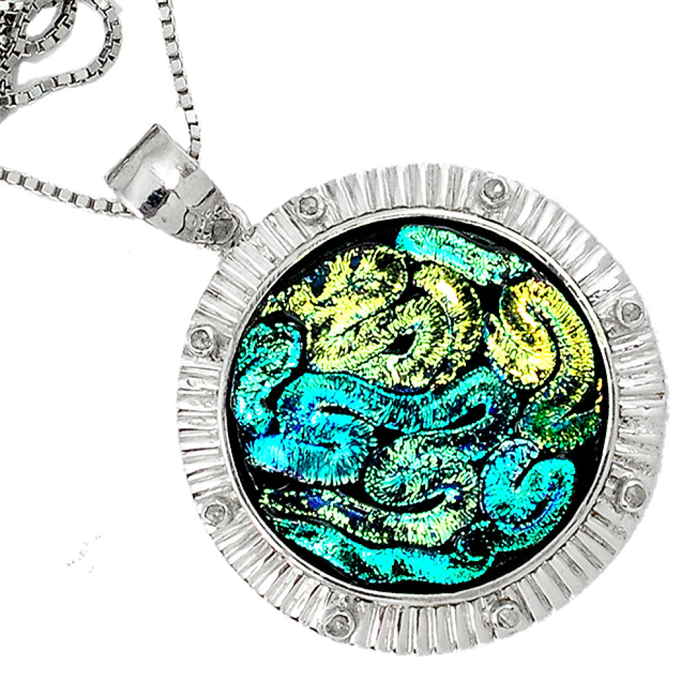 46.79cts estate diamond round dichroic glass 925 sterling silver necklace v1489