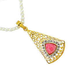 Vintage diamond rhodochrosite inca rose (argentina) 925 silver necklace v1493