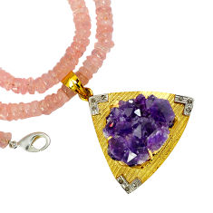 Clearance Sale- Victorian diamond amethyst cluster druzy 925 silver gold beads necklace v1520