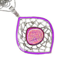 925 silver 13.92cts victorian diamond pink druzy enamel necklace jewelry v1529