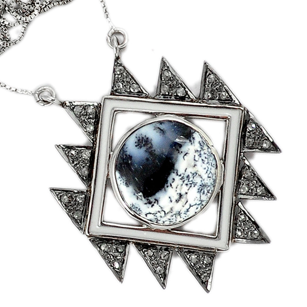 20.43cts estate diamond dendrite opal (merlinite) 925 silver necklace v1532