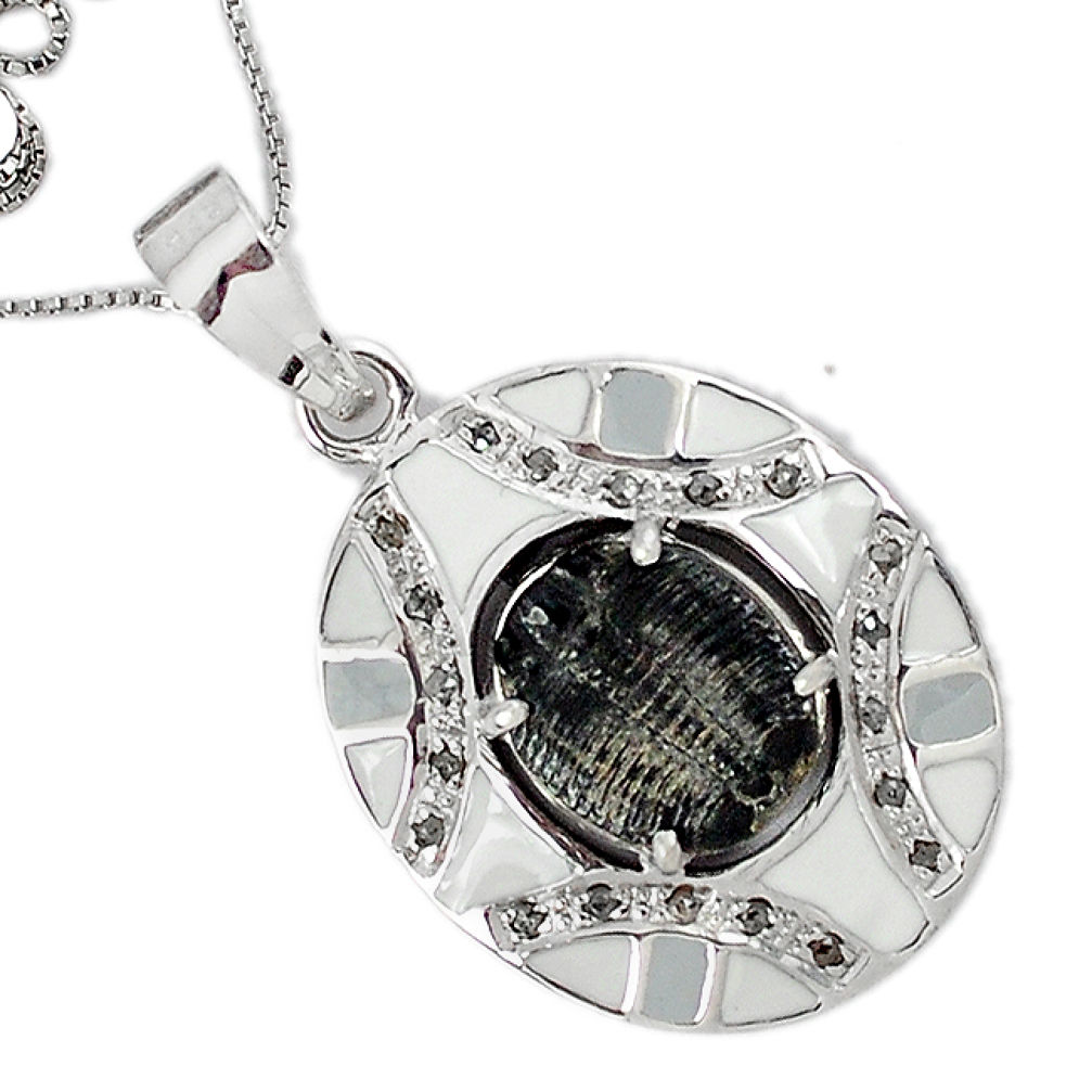 8.02cts vintage diamond black trilobite enamel 925 silver necklace jewelry v1533