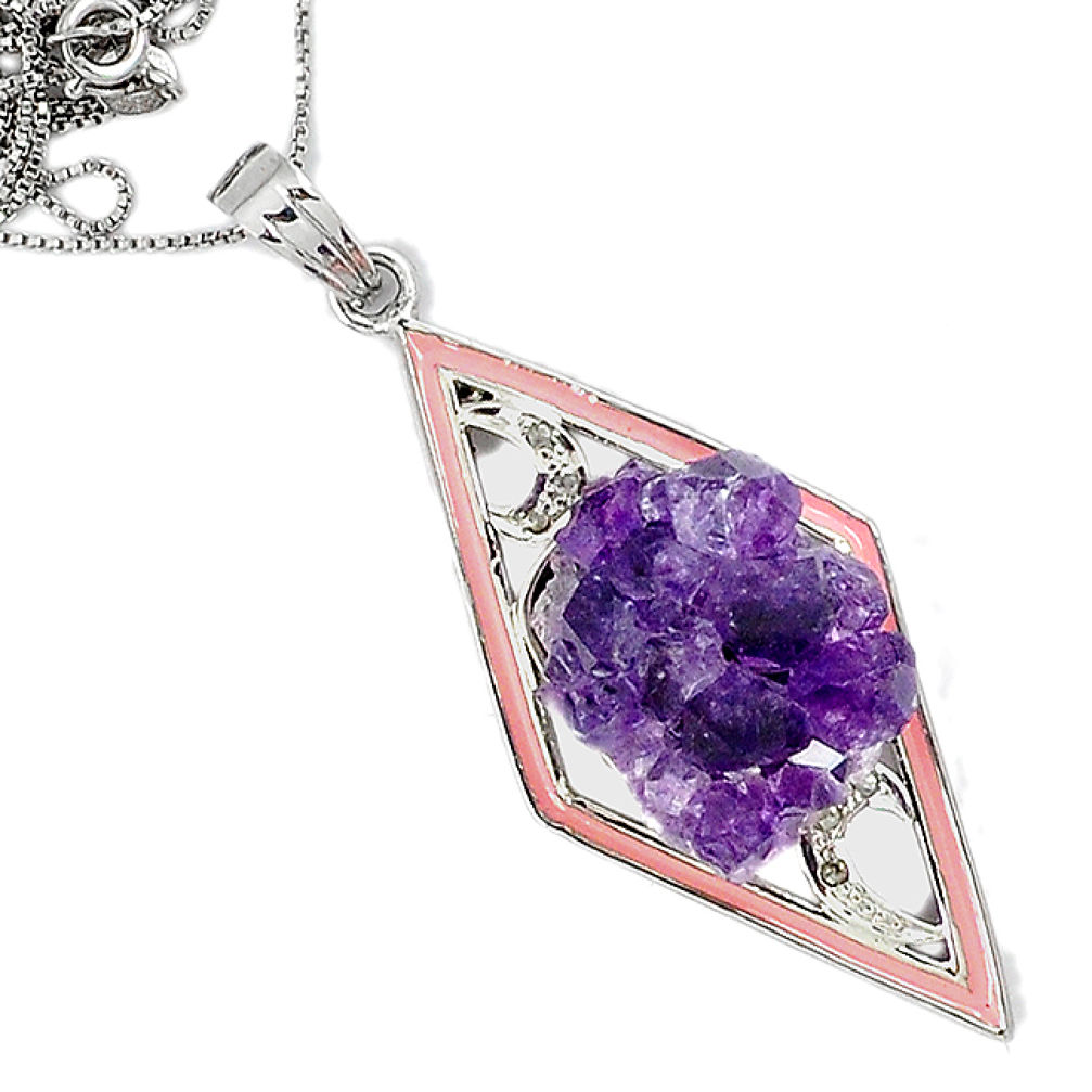 Clearance Sale- 47.59cts estate natural diamond amethyst cluster druzy 925 silver necklace v1538