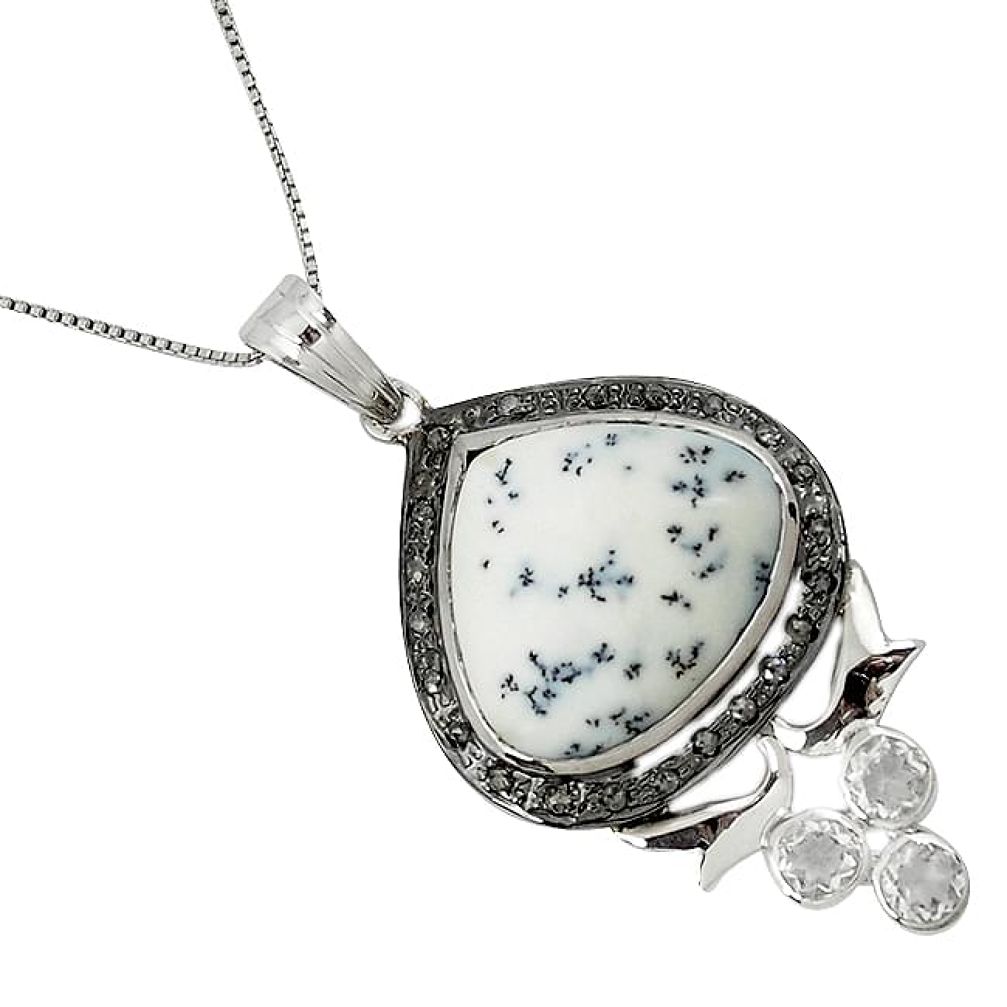 24.33cts vintage diamond dendrite opal (merlinite) 925 silver necklace v1902