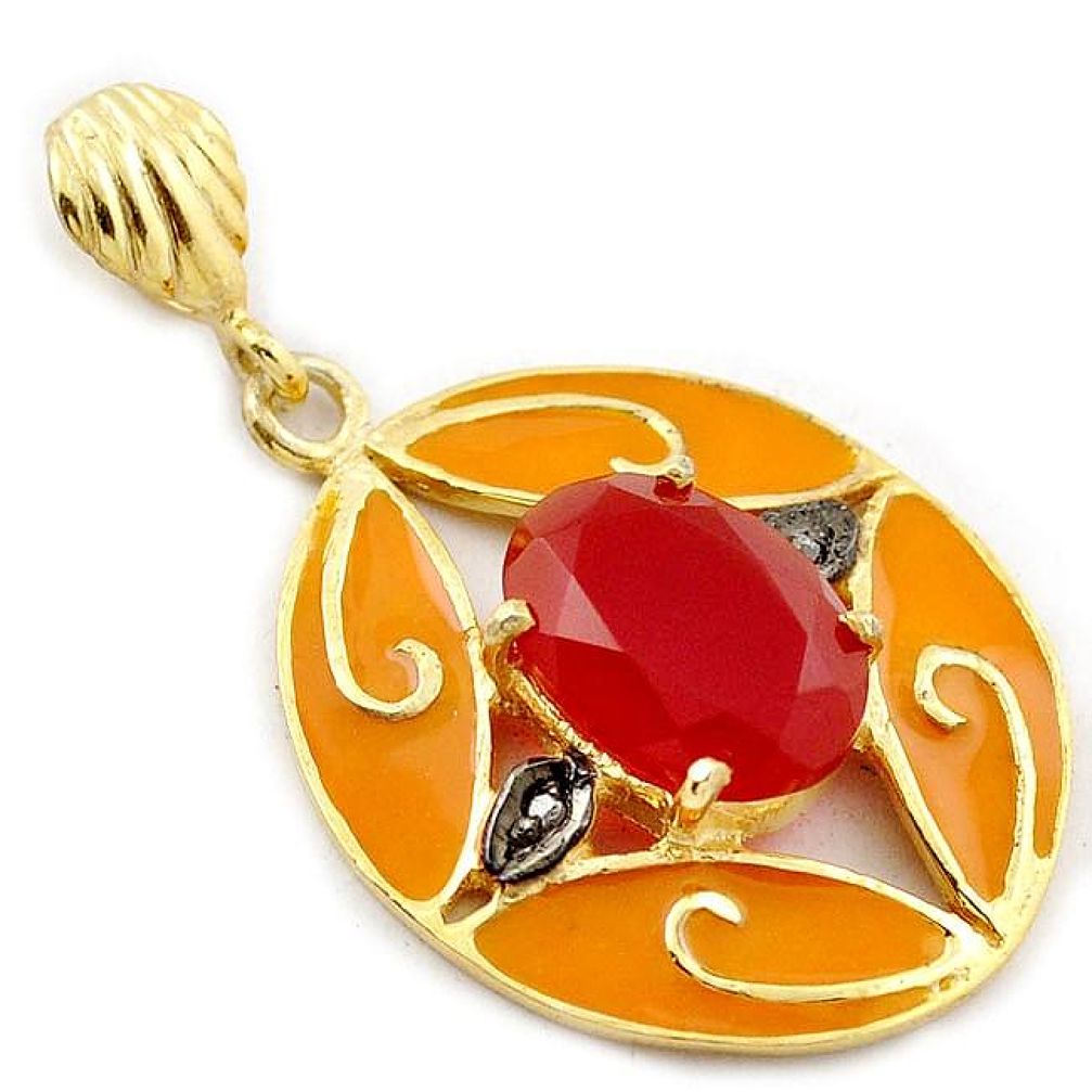 6.69cts natural diamond honey onyx oval enamel 925 silver 14k gold pendant v1003