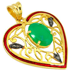 6.72cts natural diamond green chalcedony 925 silver 14k gold heart pendant v1010