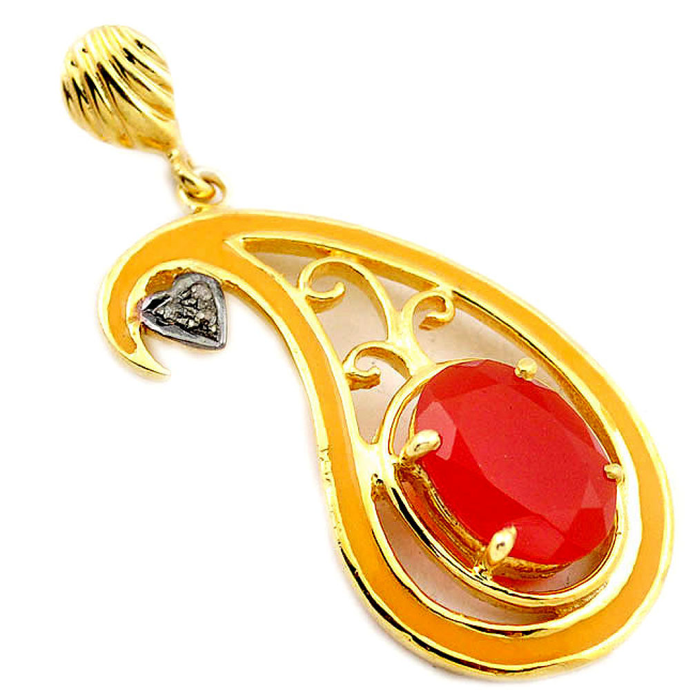 6.08cts handmade natural diamond honey onyx enamel 925 silver gold pendant v1022