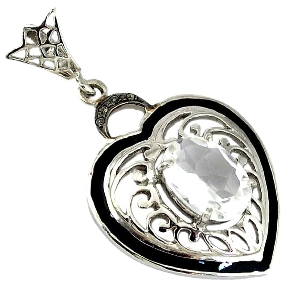 6.63cts heart diamond white topaz enamel 925 sterling silver pendant v1039