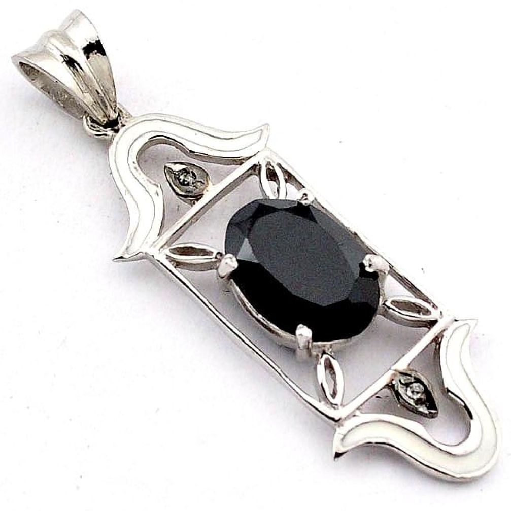 6.51cts natural diamond black onyx oval enamel 925 sterling silver pendant v1083