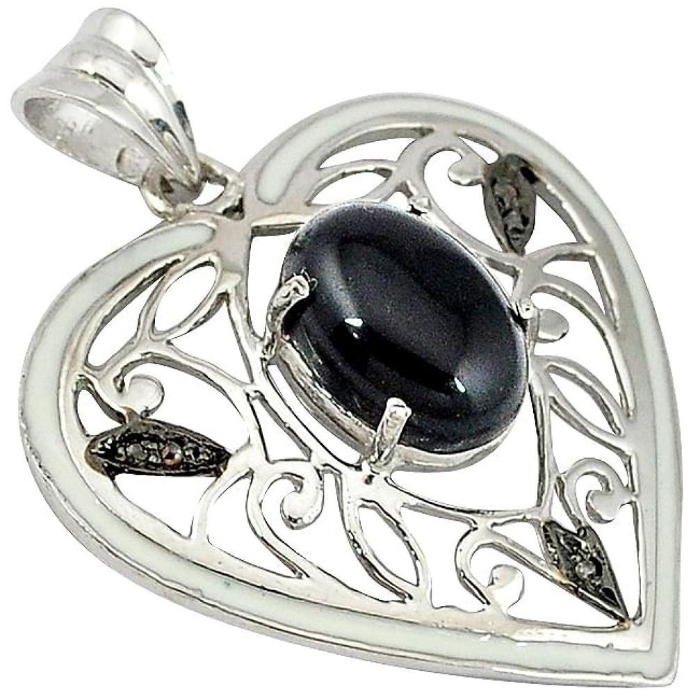 6.15cts diamond black onyx enamel 925 sterling silver heart pendant v1093