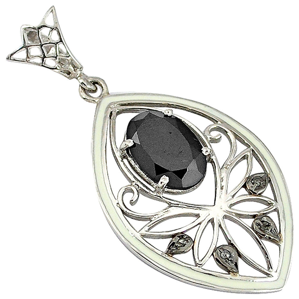 925 sterling silver 6.30cts fine natural diamond black onyx enamel pendant v1099