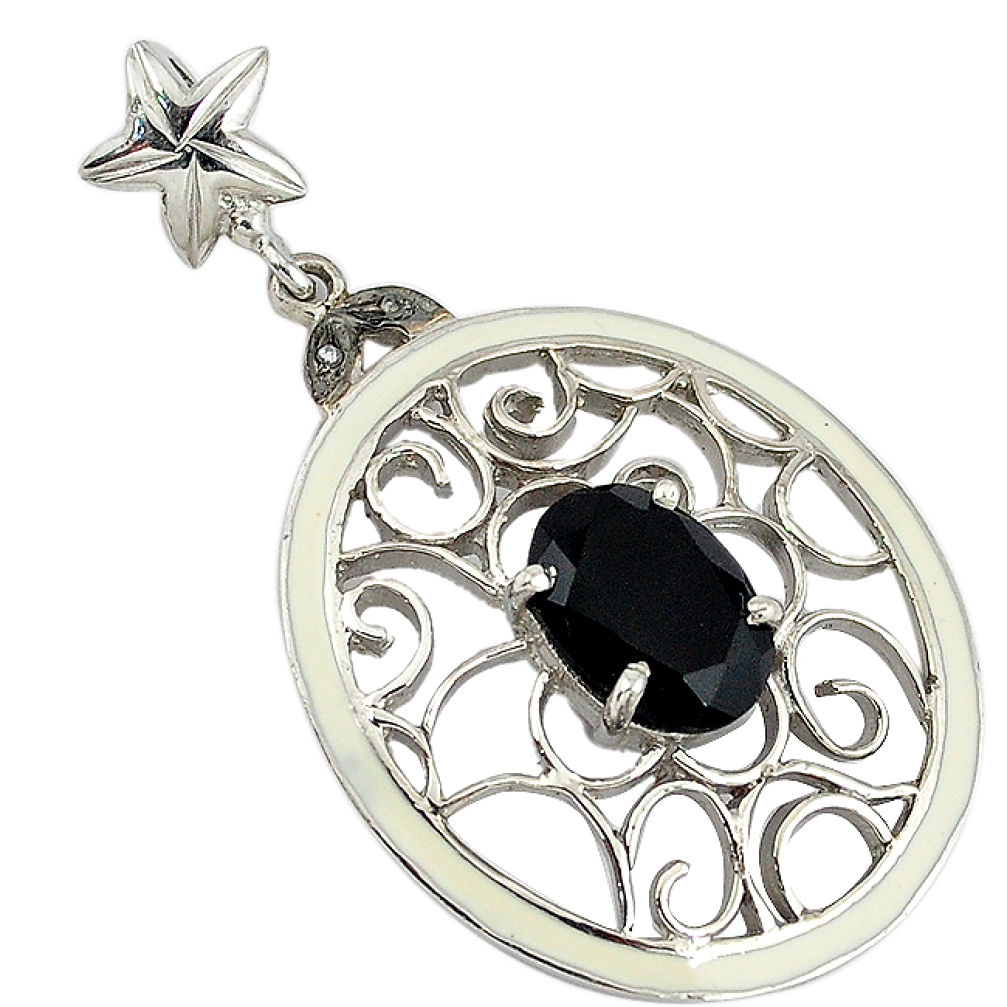 6.73cts vintage natural diamond black onyx enamel 925 silver pendant v1592