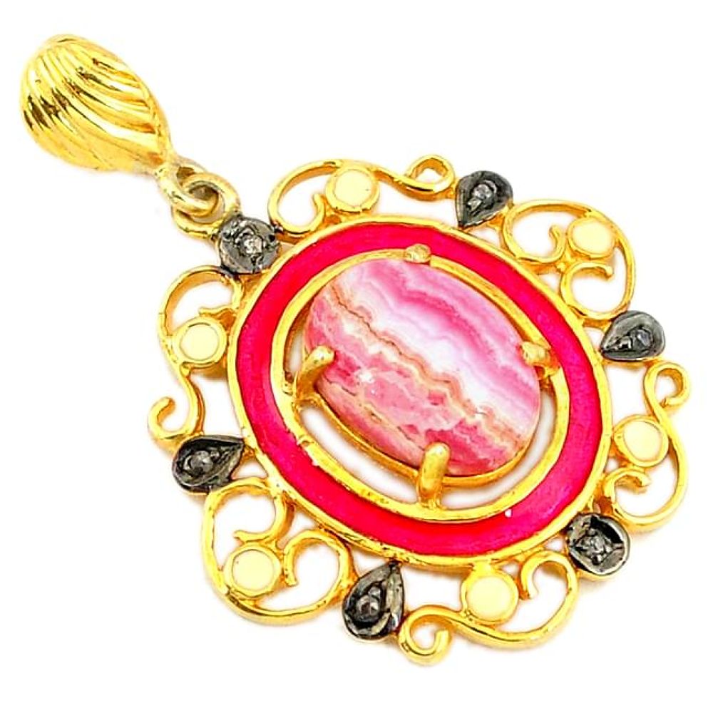 Estate diamond rhodochrosite inca rose (argentina) 925 silver pendant v1594