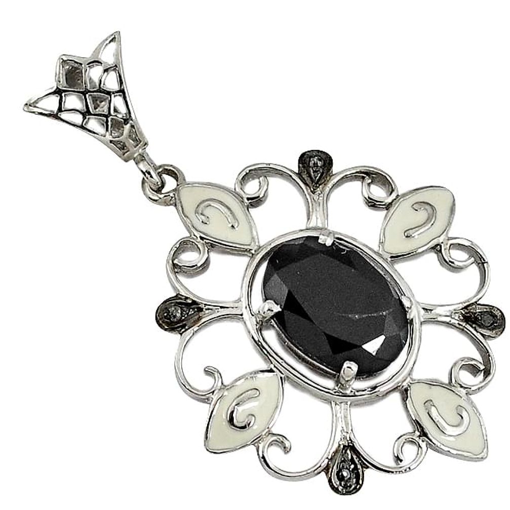 6.60cts vintage natural diamond black onyx enamel 925 silver pendant v1601