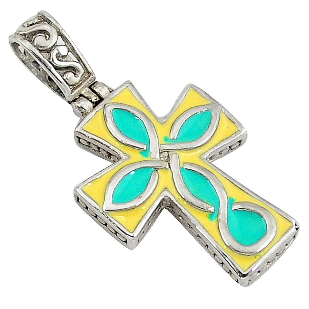 Indonesian bali style solid enamel 925 silver holy cross pendant jewelry v1712