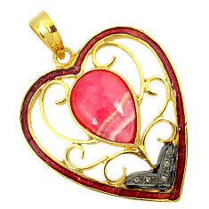 13.49cts victorian diamond rhodochrosite inca rose 925 silver pendant v1909