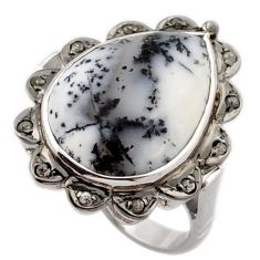 15.68cts estate diamond dendrite opal (merlinite) 925 silver ring size 9 v1165