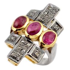 4.74cts victorian diamond red garnet enamel 925 silver gold ring size 6 v1169