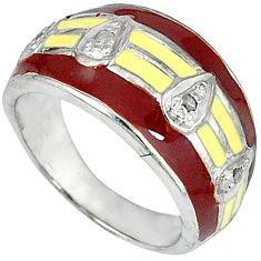 Victorian natural white diamond brown enamel 925 silver band ring size 8.5 v1188