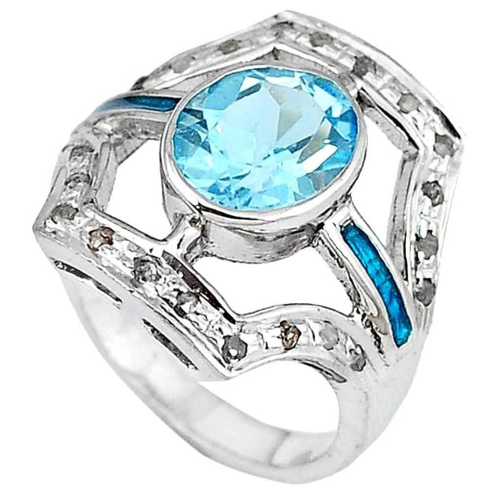 5.41cts victorian natural diamond blue topaz enamel 925 silver ring size 9 v1205