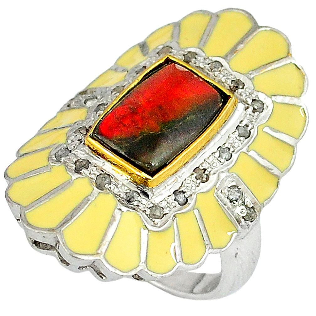 4.64cts vintage diamond ammolite (canadian) 925 silver gold ring size 9 v1208