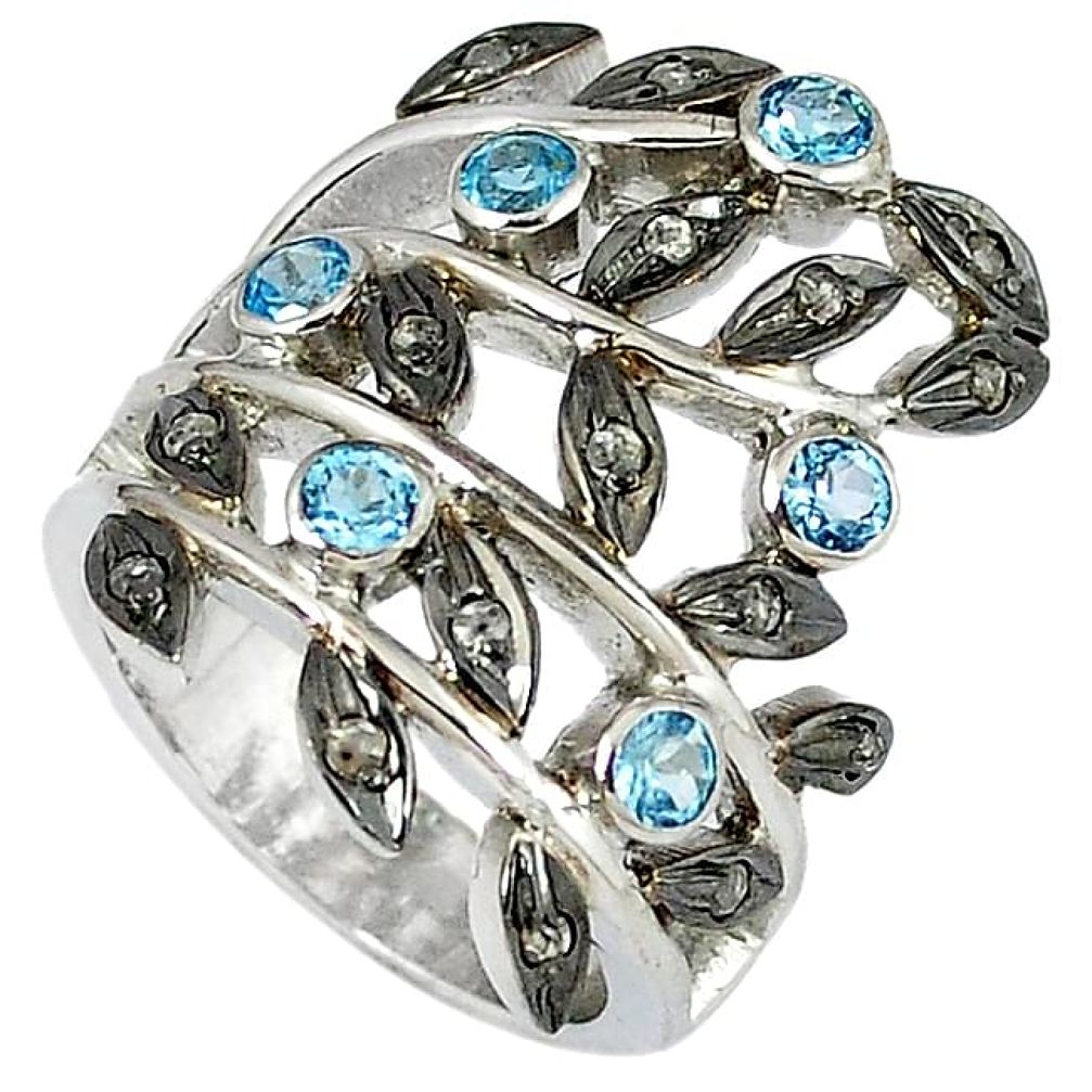 2.47cts victorian natural white diamond blue topaz 925 silver ring size 7 v1262