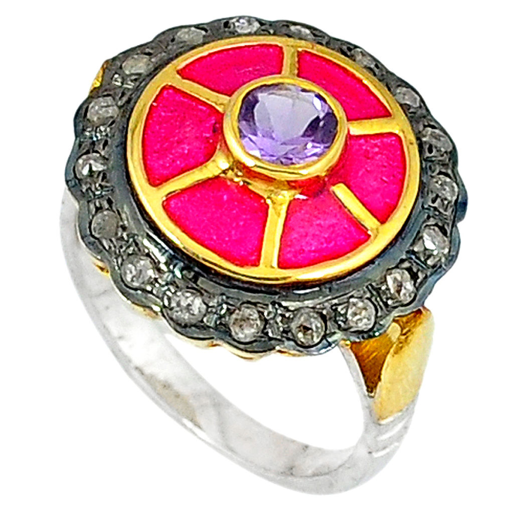 1.41cts victorian natural diamond amethyst 925 silver 14k gold ring size 8 v1271