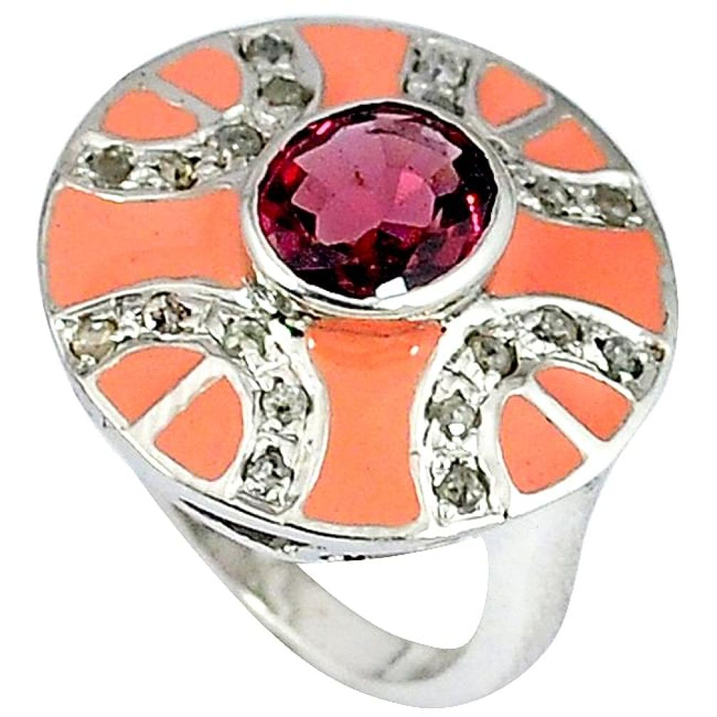 3.74cts estate natural diamond garnet enamel 925 silver gold ring size 7 v1275