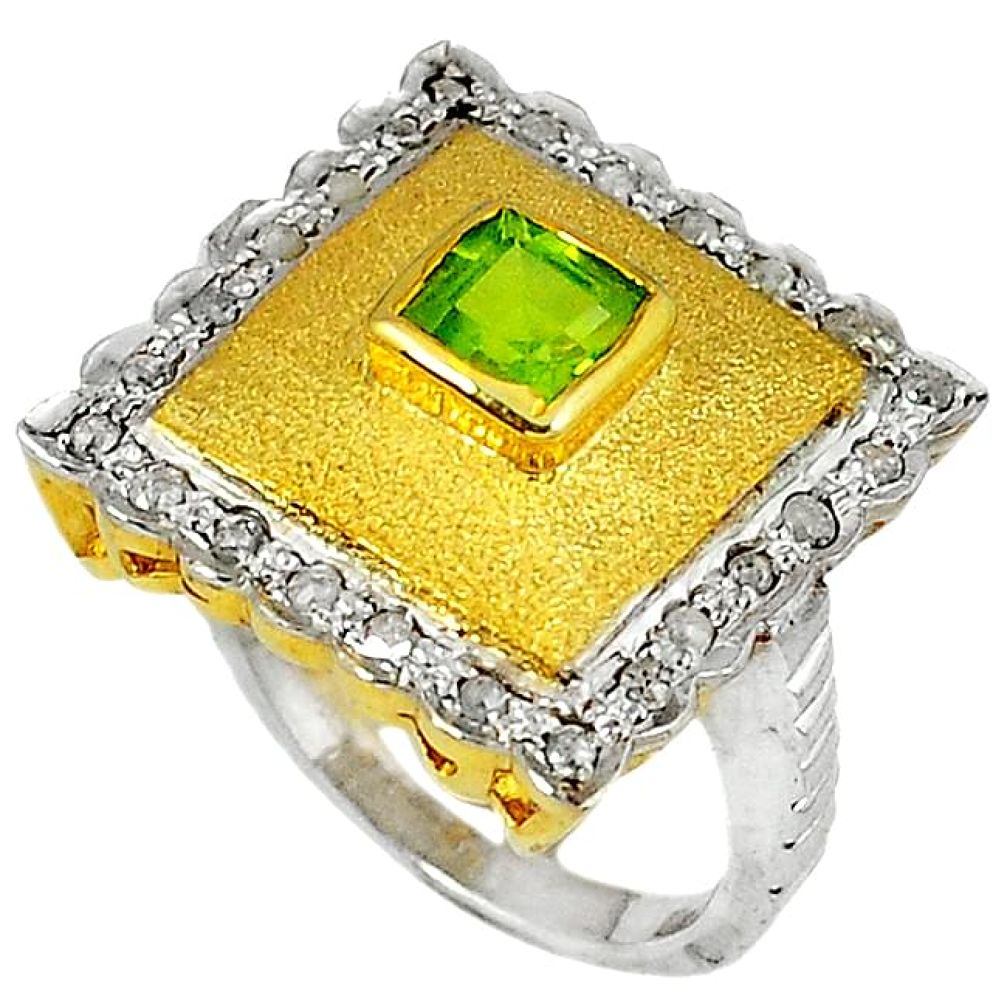 1.95cts vintage natural diamond green peridot 925 silver gold ring size 9 v1298