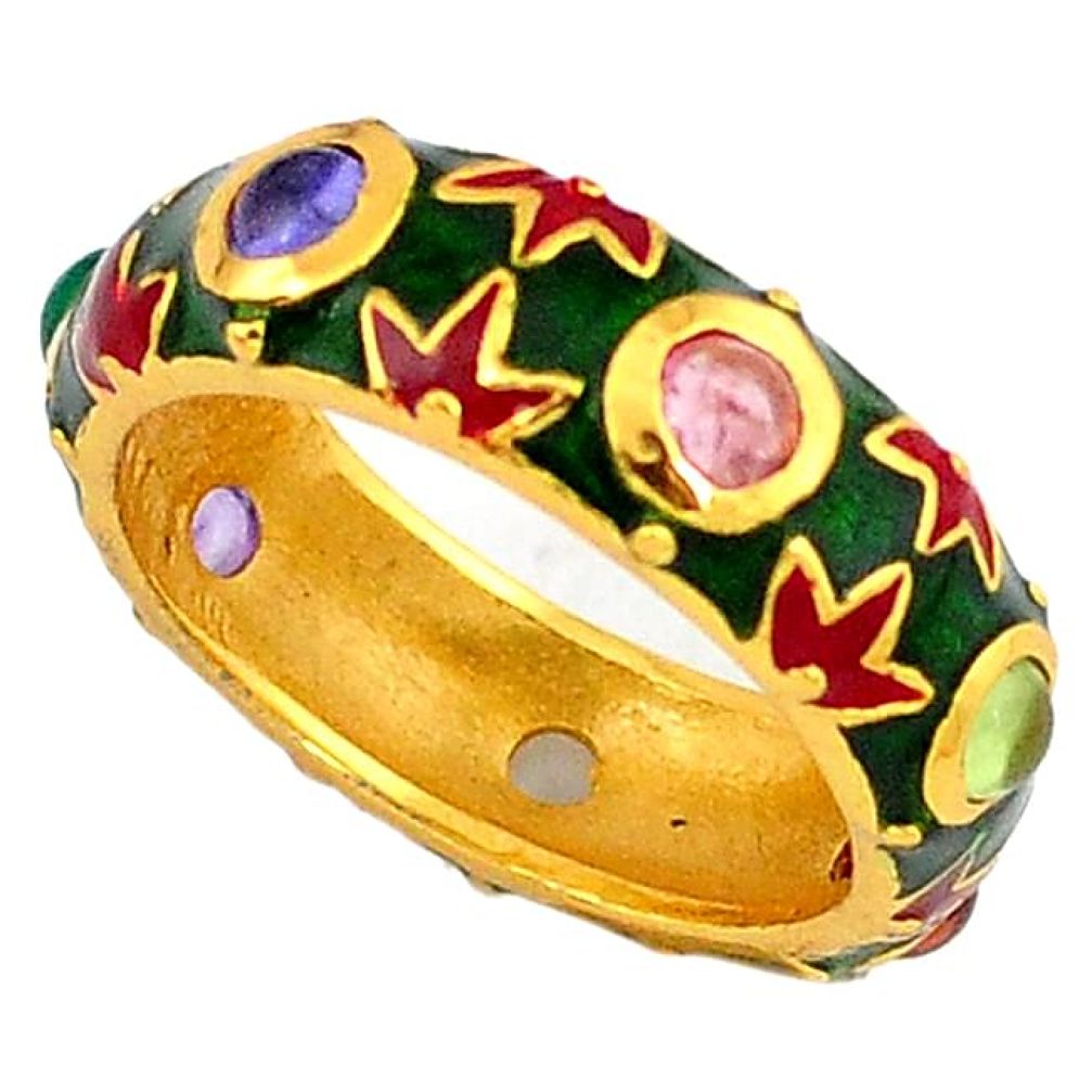 925 silver rainbow moonstone amethyst gold thai handmade band ring size 5 v1720