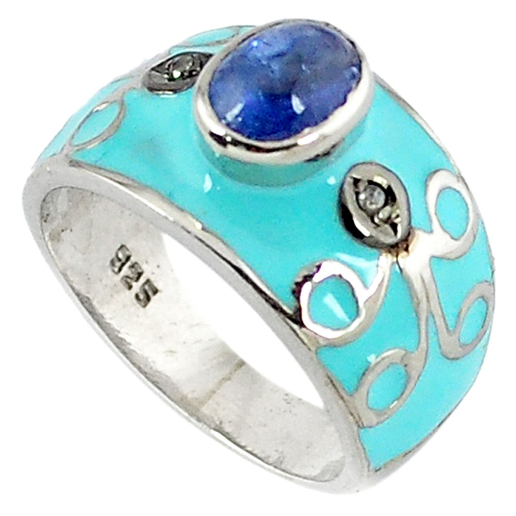 2.11cts vintage diamond blue tanzanite enamel 925 silver band ring size 7 v1830